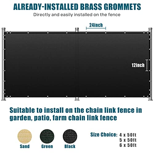 UIRWAY Fence Privacy Screen 5ft x 50ft Black, Heavy Duty 170GSM 90% Visibility Blockage, UV Resistant Outdoor HDPE Fence Covering Windscreen for Chain Link Fence Backyard Garden Patio with Cable Ties - color: Black, size: 5' x 50'