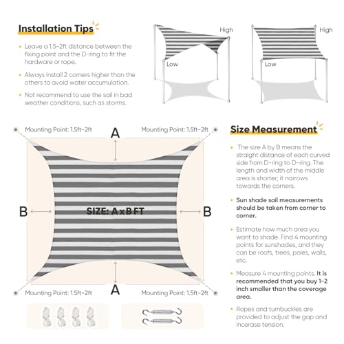 Quictent 12x16ft 185G HDPE Rectangle Sun Shade Sail Canopy 98% UV Block Outdoor Patio Garden with Hardware Kit (White and Gray) - color: White and Grey Multi, size: 12 x 16 ft, style: Rectangle