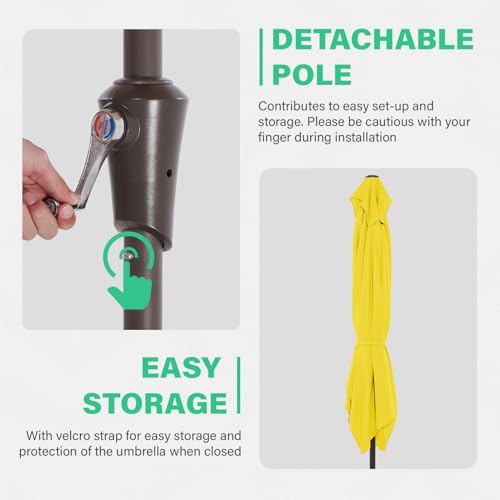 JEAREY 6.5x10 ft Rectangular Patio Umbrellas Outdoor Market Umbrella with Push Button Tilt and Crank, Rectangle Table Umbrella 6 Sturdy Ribs UV Protection for Pool Garden Backyard Deck, Yellow - color: Yellow, size: 6.5x10ft