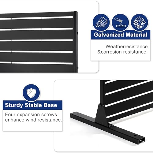FENCY Metal Privacy Screen with Stand 72" H×44" W Outdoor Freestanding Privacy Panels, Outdoor Privacy Screen for Deck Patio Balcony(Black-Louvered) - color: Black-Louvered, size: 72" H×44" W