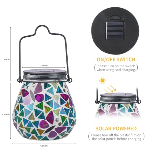 Afirst Mosaic Solar Lanterns - Glass Hanging Lights Butterfly Hollow Out Waterproof Outdoor Decorative for Garden, Patio, Holiday Party Outdoor Decoration, 1 Pack - style: Butterfly