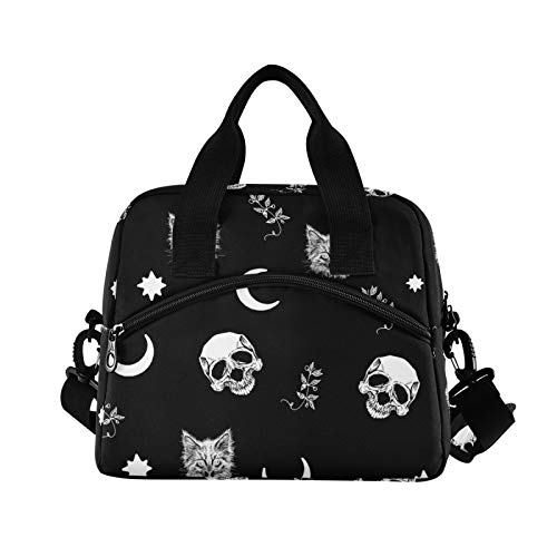 Skull Cat Moon Gothic Insulated Lunch Bag Reusable Lunch Tote Bag Cooler Bag for Women Men Adult Lunch Box with Adjustable Shoulder Strap Leakproof Lunch Bag for Work School Picnic Camping - color: Skull Cat Moon