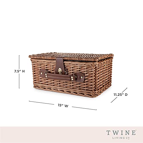 Twine Newport Picnic Basket, Wicker Basket with Place Settings, Wine Glasses, Corkscrew, Insulated Compartments, Set of 1 Basket,Brown - style: Newport Picnic Basket