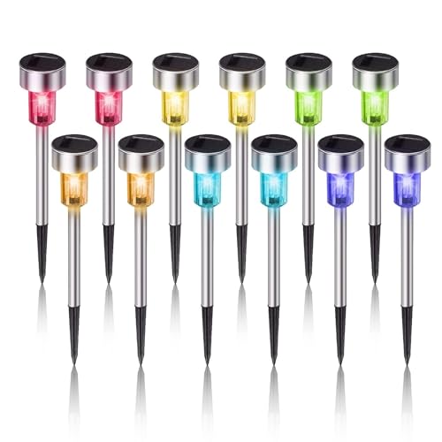 Dream Master Solar Lights Outdoor Waterproof, Stainless Steel LED Landscape Lighting, Solar Garden Lights, Outdoor Decorations for Yard, Pathway, Walkway, Patio, Lawn - 12 Pack (Multicolor) - color: Multicolor, size: 12 Pack