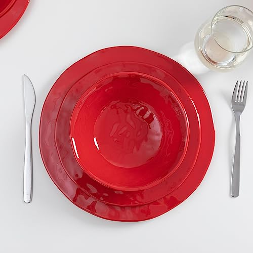 LEHAHA Red Melamine Dinnerware Sets, 18-Piece Melamine Dishes Set, Lightweight and Chip Resistant, Durable Plates and Bowls Set, Safe for Daily Use, Dishwasher Safe, Service for 6 - color: Red