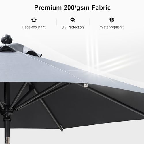 PURPLE LEAF 8' Round Patio Umbrella Outdoor Table Umbrella Aluminum Frame Market Umbrella Sun Umbrella with 8 Sturdy Ribs & Tilt for Garden Deck Lawn & Pool Gray - color: Gray, size: 8 ft