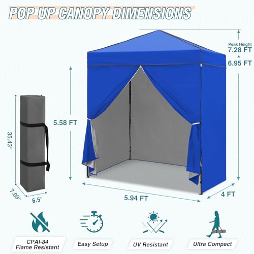 EAGLE PEAK 6x4 Instant Pop Up Canopy Tent with 4 Side Wall Panels, Straight Leg Sun Shelter, Portable Canopy with Carry Bag for Camping, Beach & Sports, Blue - color: Blue, size: Four Walls