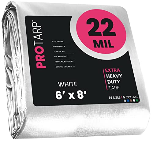Extreme Heavy Duty 22 Mil Tarp Cover, Waterproof, UV Resistant, Rip and Tear Proof, Poly Tarpaulin with Reinforced Edges for Roof, Camping, Patio, Pool, Boat. (White 6′ X 8′) - color: White, size: 6′ X 8′