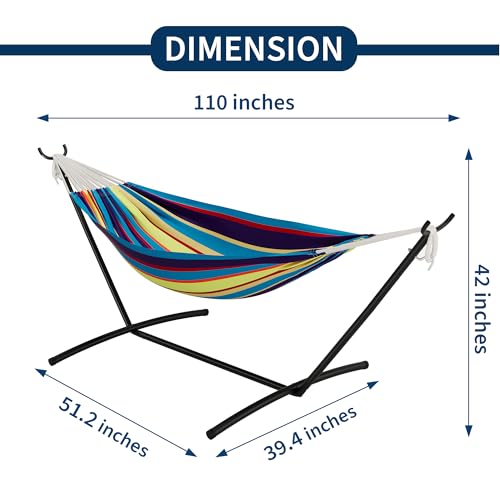 Double Hammock with Steel Stand - 2 Person Hammock Bed Indoor Outdoor, Brazilian-Style, with Carry Bag, 450lb Capacity, Portable & Easy Assembly, Tropical - color: Tropical