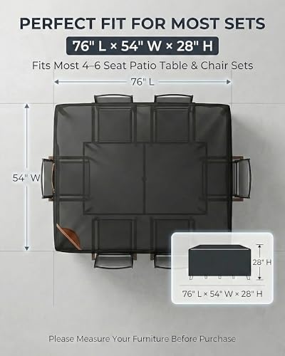 Outdoor Patio Furniture Cover Rectangular, Heavy Duty 600D Waterproof Cover for Table & Chair Set, Windproof, UV Resistant, All-Season Protection for Backyard,Deck & Garden,76" L x 54" W x 28" H,Black - color: Rectangle Cover-Black, size: 76 x 54 x 28 inc