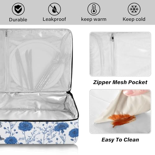 Casserole Carriers for Hot or Cold Food Reusable Casserole Dish Carrier Insulated Thermal Large Capacity Durable Perfect for Party Camping Family Gatherings Yellow Fish - color: Blue Vintage Cornflowers and Butterflies