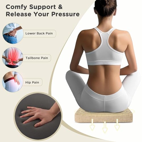 AddGrace Anti-Slip Bar Stool Cushions Square Bar Stool Seat Cushions with Ties Set of 4 Small Square Chair Pads with Machine Washable Cover 12"X12"X2" (Beige) - color: Beige
