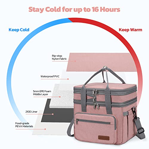 Maelstrom Lunch Box, 23L Insulated Lunch Bag, Expandable Double Deck Cooler Bag, Lightweight Leakproof Tote Bag With Side Tissue Pocket, Suit For Men and Women (E. Pink) - color: E. Pink