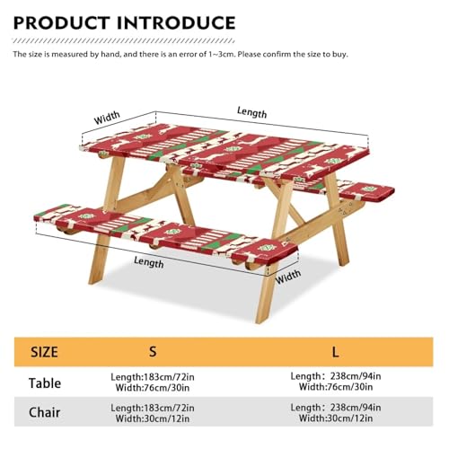 Xmas Table Cloth with Bench Covers 3 PCS for Outdoor Christmas Reindeers Camping Accessories Fitted Outdoor Tablecloth - color: Christmas Reindeers, size: Small