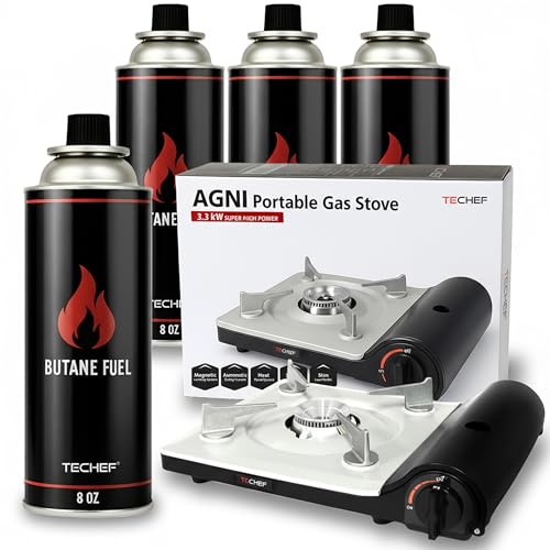 TECHEF - AGNI Portable Butane Gas Stove Burner, Made in Korea (Stove + 4 Butane) - size: Slim Design Stove + 4 Butane