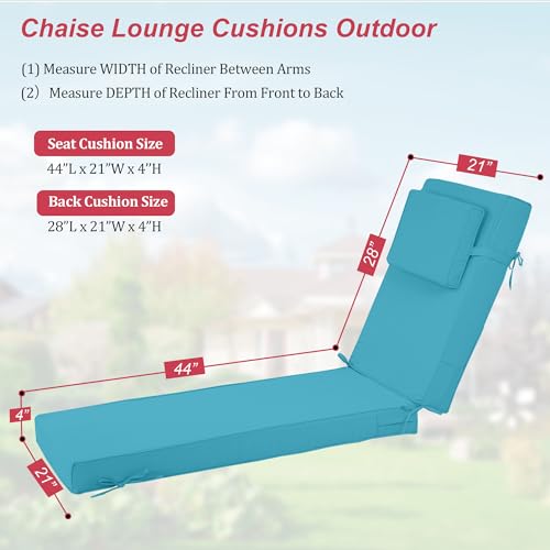 Chaise Lounge Cushions Outdoor 72x21x4 Inch, Patio Lounger Chair Cushion with Removable Cover, Fade Resistant Replacement Pad for Outdoor Furniture (Lake Blue, 72x21x4 inch) - color: Lake Blue