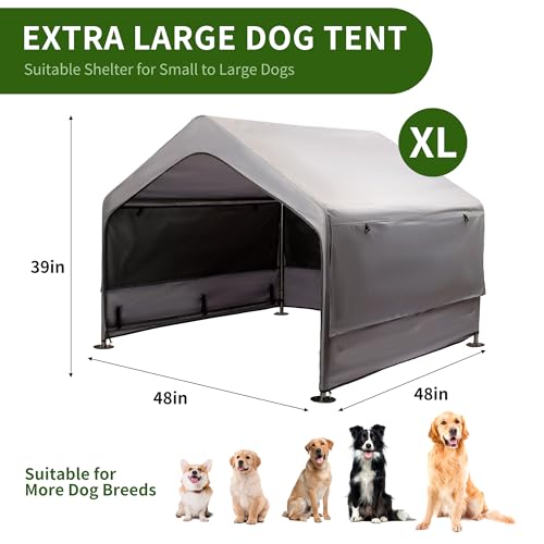 Summertrail Extra Large Dog House Outside, Dog Tent Outdoor, Big Dog Shade Shelter Doghouse Canopy with Three-Sided Breathable Mesh Windows, Gray Sun Rain Cover for Pet Cat Livestock 4'x 4'x 3.3' - color: Gray Dog Tent With Mesh Windows（XLarge Size）