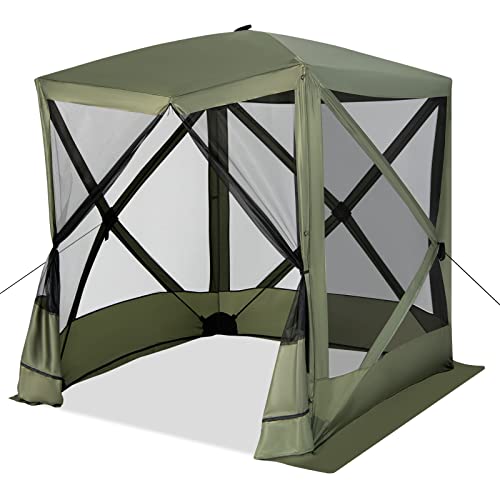 Tangkula 6.7x6.7 Ft Pop Up Gazebo with Netting, Portable Screen Tent with 4 Sided Mesh Walls, 2 Sunshade Cloths, UV 50+ Instant Canopy Shelter with Carry Bag for Camping, Lawn, Backyard - color: Green, size: 6.7x6.7 Ft