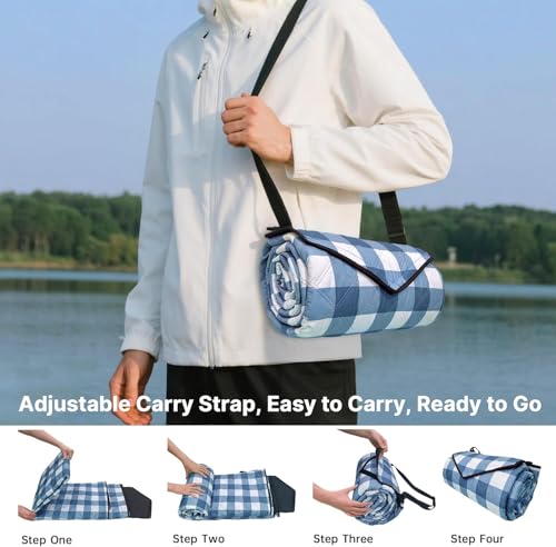 TigeJoy Extra Large Picnic Blanket Waterproof Foldable 60''x80'', Outdoor Picnic Mat Beach Blanket Sandproof for Park, Grass, Travel, Hiking, Camping Essentials, Gingham Picnic Blanket - color: Blue, size: 6'8" x 5' (Rectangular)