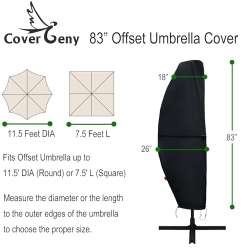 Patio Umbrella Cover Fits 7.5-11.5ft Cantilever Umbrella, Waterproof 600D Heavy Duty Offset Umbrella Covers with Extended Support Pole and Zip for Easy On Off, Outdoor Parasol Covers with Storage Bag. - size: Fits Offset Umbrella 7.5 -11.5 Feet DIA