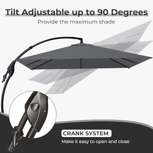 Grand patio Sunbrella 10x10 FT Cantilever Umbrella with Base Included Patio Square Aluminum Offset Umbrellas for Outdoor Pool (Charcoal, 10X10 FT-SUNBRELLA) - color: Charcoal-SUNBRELLA, size: 10X10 FT