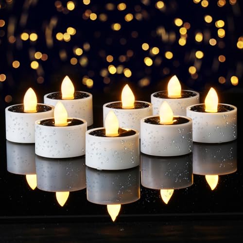 Homemory 16Pcs Solar Tea Lights Outdoor Waterproof, Rechargeable Dusk to Dawn Lighting, Flameless Flickering LED Votive Candles for Fairy Garden Decor, Patio Tables, Christmas Lanterns, Windows - color: 16-Pack, 1.5''x1.58''