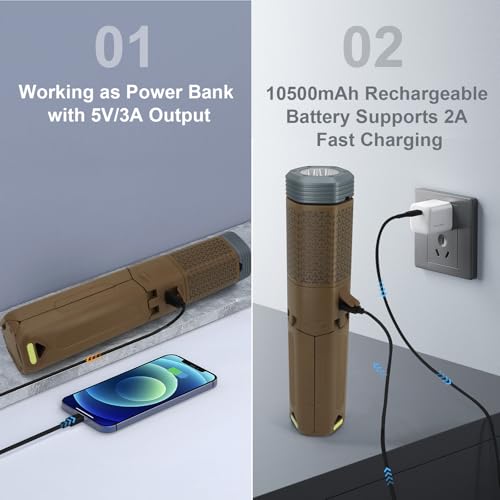 Telescopic Camping Lights,Portable Camping Lantern with Storage Bag,10500mAh Rechargeable Outdoor Adventure Emergency Light,Waterproof LED Work Lights with Magnetic (Khaki) - color: Khaki