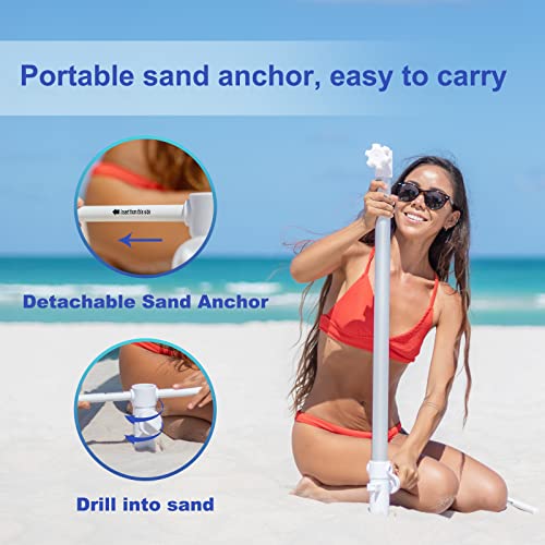 AMMSUN 8ft Large Beach Umbrellas for Sand Heavy Huty Wind Portable Commercial Grade Patio Beach Umbrella with Sand Anchor Adjustable Height Air Vent UPF 50+ Telescoping Pole without tilt Blue White - color: Blue White Stripe