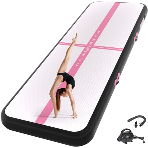 Pink Gymnastics Mat Inflatable Tumble Track Mats 10/13/16/20ft Training Mats for Home Air Mat for Kids with Pump 4”/6” Thick for Cheerleading/Yoga/Exercise/Parkour/Beach/Park/Water - color: Black Pink, size: 10ft*5ft*6inches(3m*1.5m*0.15m)