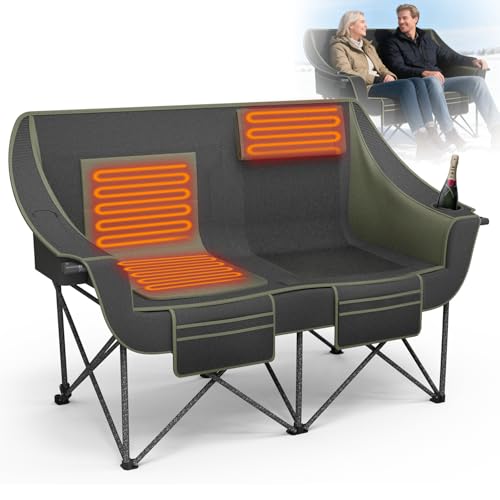 Heavy Duty Double Camping Chair with Padded Camping Loveseat – Oversized 2 Person Folding Camping Chair for Adults,Portable Camping Sofa with Cup Holders & Carry Bag for Outdoor Lawn, Beach or Patio