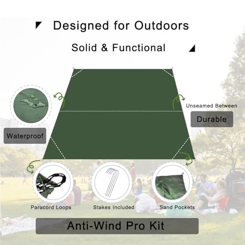 Outdoor Pocket Blanket, 55"x39" Waterproof Foldable Compact Small Pincic Blanket, Ultralight Tarp for Camping, Festival, Beach, Hiking, Backpacking, Travel and More, Stakes Included - color: Army Green, size: 55"*39"