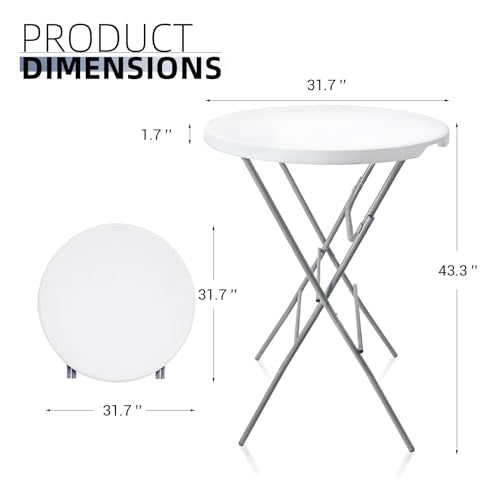 Byliable 32in Cocktail Table White High Top Folding, Portable Bar Height Folding Table Round with Removable Gray Legs, Indoor Outdoor Banquet for Parties, Commercial, Speech, Dining - color: White, size: 32×43 in