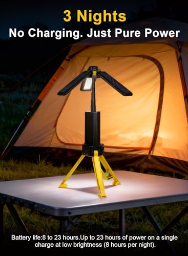 15000mAh Rechargeable Telescopic Camping Light, Portable Flashlight & Lantern with Reinforced Tripod Base, Height Adjustable Dimmable Tent Light, Power Bank for Outdoor BBQ, Hiking, Job Site, Yellow - color: Yellow