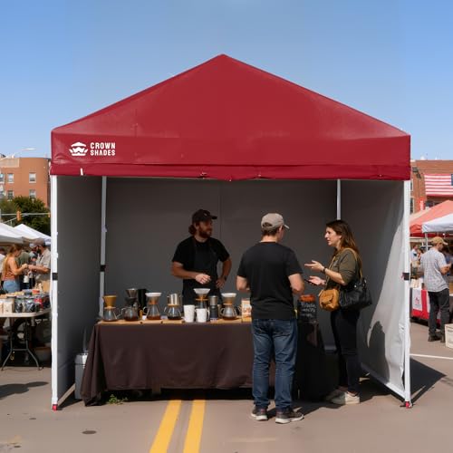 CROWN SHADES 10X10 Commercial Instant Canopy Pop Up Tent with Center Lock, 300D Fabric, 4 Sidewalls, Sto'N Go Bag, Red - color: Red, size: 10x10 Classic