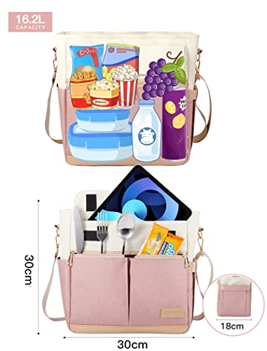 JOYHILL Lunch Bag for Women, Lunch Tote Leakproof Insulated Lunch Box with Shoulder Strap, Adult Reusable Lunch Cooler Tote Bags for Work Picnic Camping Beach (A-PINK) - color: A-PINK