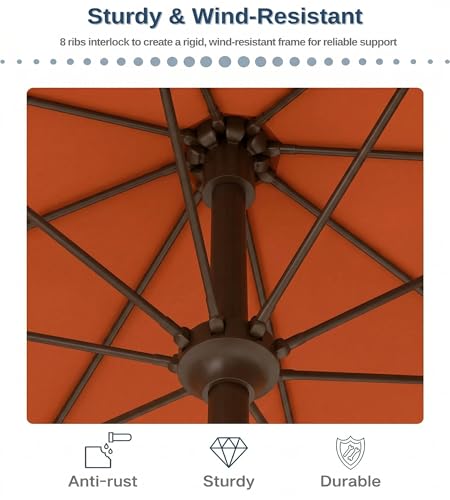 PatioKingdom 10FT Patio Umbrella with Push Button Tilt and Crank, Outdoor Market Umbrella with 8 Fiberglass Ribs, UV Protection Table Umbrella for Pool,Backyard,Garden,Deck - color: Orange, size: 10FT