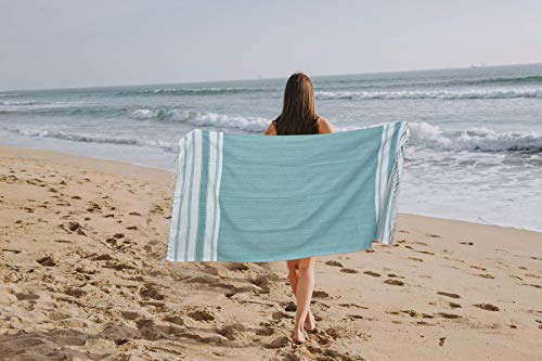 GLAMBURG Peshtemal Turkish Beach Towel Cotton Oversized 36x71 Set of 6 for Adults, Soft Durable Absorbent Extra Large Hammam Bath Sheet - Teal - color: Teal, size: 6 Pack