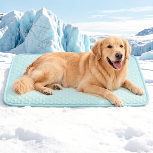 Dog Cooling Mat, Comfortable Pet Cooling Pad for Dogs Cats, Q-Max>0.4 Washable Cool Fiber Portable for Indoor Outdoor Car Seats - size: Large