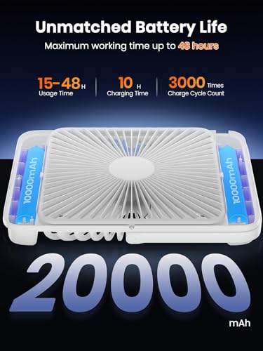 Warmco 20000mAh Battery Powered Fan, Ultra-Slim 8-Inch Portable Camping Fan with LED Lantern, Up to 48H Runtime Rechargeable Desk Fan for Bedroom, Outdoor, Tent, Travel, Cruise Ship Essentials - color: White