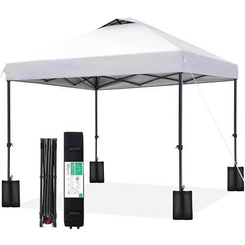 JEAREY 10x10 Pop Up Canopy Tent, Heavy Duty Outdoor Canopy with 1-Push Instant Setup, Commercial Tent with Roller Bag, 4 Sandbags and 8 Stakes, Water-Resistant, White - color: White