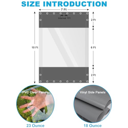 Clear Vinyl Curtains for Patio Enclosure, 23oz Heavy Duty Waterproof Anti-UV and Tear-Resistant Tarpaulin with Grommets, Weatherproof Panels for Porch, Pergola, Gazebo, Balcony, Outdoor - color: Gray, size: 10'H X 7'W