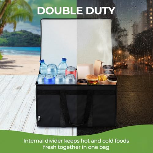 TRUE NORTH Insulated Food Delivery Bag w/Divider - NEW 2026 UPDATE (23"x15"x14") - Uber Eats Food Warmer Bag - Warming Bags For Food - Insulated Delivery Bags For Hot Food, Pizza Delivery Bag