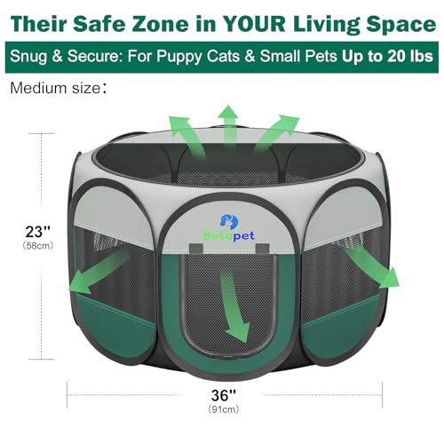 Playpen for Small Dogs Cats Crate: Puppy Play Pen Indoor Outdoor Foldable Potable Exercise Cage Pop up Kennel for Guinea Pig Rabbits Hamster Travel with Carrying Case & Food Bowl (Green, M, 1) - color: Green, size: M