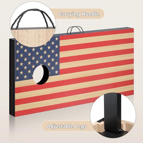 Cornhole Sets 4 x 2 ft / 3 x 2 ft with 8 Bean Bags Regulation Size, Corn Hole Games for Adults Outdoor Bean Bag Toss Game - color: 4 x 2 ft American Flag