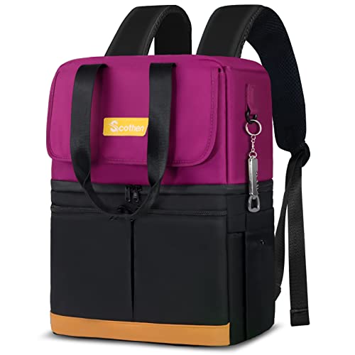 Scothen Backpack Cooler with Double Decker & 12 Ice Packs- Keeps 36 Cans Cold for Up to 24 Hours- Waterproof & Leak Proof Insulated Cooler Backpack- Stylish Cooler Bookbag for Women Travel Work Beach - color: Black Purple