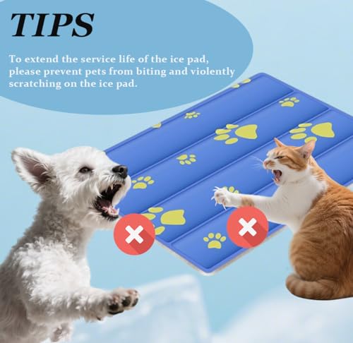 Cooling Dog Bed, Premium Pet Cooling Mat Waterproof & Scratch-Resistant, Non-Slip Summer Essential for Dogs Cats, Foldable Cooling Pad for Indoor Outdoor Travel(S 20''*16'') - color: Dark Blue Paw, size: 20''*16'' Small