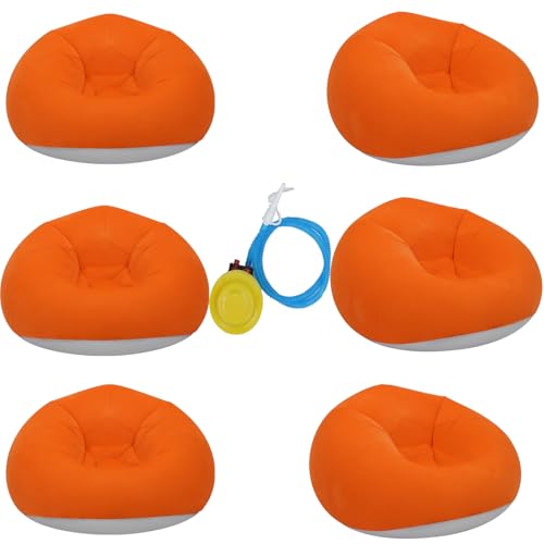 6 Pack Bean Bag Chairs - Inflatable Chairs with Electric Air Pump - Outdoor Blow up Camping Chairs - Lazy Sofa Portable Loungers Couch for Movie Bedroom Reading Camping (Orange) - color: Orange