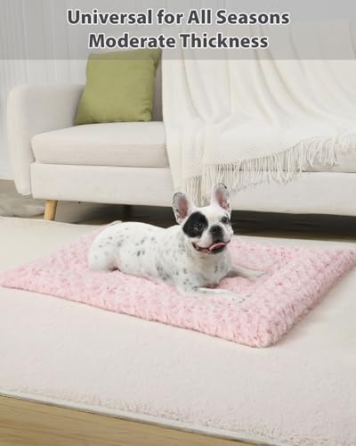 Washable Dog Bed Mat Crate Pad Soft Fluffy Pet Kennel Beds Dog Sleeping Mattress for Large Jumbo Medium Small Dogs, 29 x 18 Inch, Pink - color: Pink, size: 29.00" x 18.00" x 1.50"