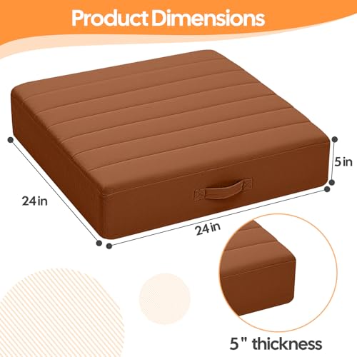 MeMoreCool Square Floor Pillow Seating for Adults Kids, Large Meditation Cushion Floor Pillow with Thick Foam & Soft Tufted Cover, Washable Big Pillow Seat Floor Cushion for Sitting Yoga 24" Coffee - color: Brown, size: 24 Inch