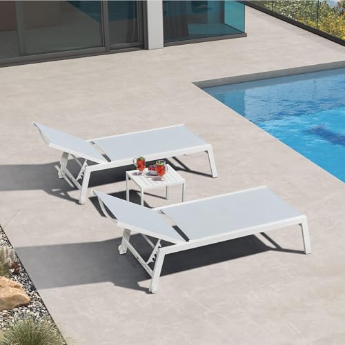PURPLE LEAF Patio Lounge Chair 2 Pieces White Aluminum Outdoor Chaise Lounge for Pool Backyard Beach with Wheels and Table, Mixed Color - color: Mixed Color, style: Standard Inclining-leg